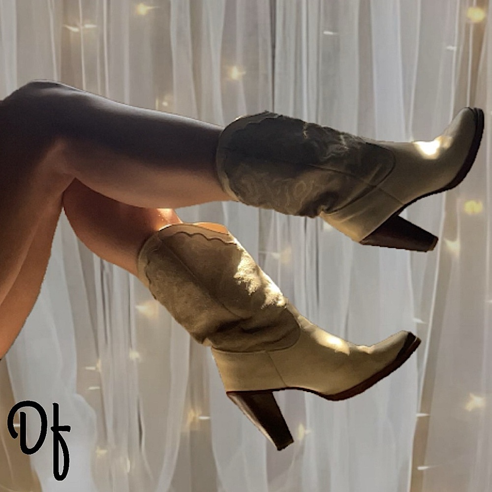 Vintage 80s Zodiac Cream Western Boots Women Size 9M